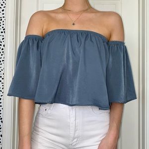 Windsor Off-The-Shoulder Teal Satin Blouse🌀